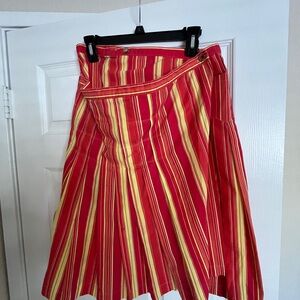 Dries Van Noten Red and Yellow Striped Mini Skirt.